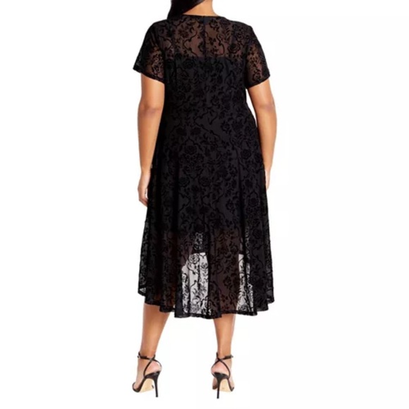 City Chic Womens Size 14 NWT Sienna Mesh Dress Burnout Black Hi Low Cocktail - Picture 2 of 11